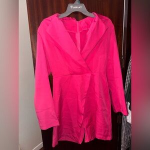 Vibrant Pink Long Sleeve Dress romper like